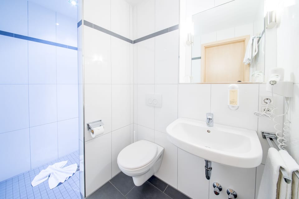 Standard Double Room | Bathroom | Shower, hair dryer, towels, soap