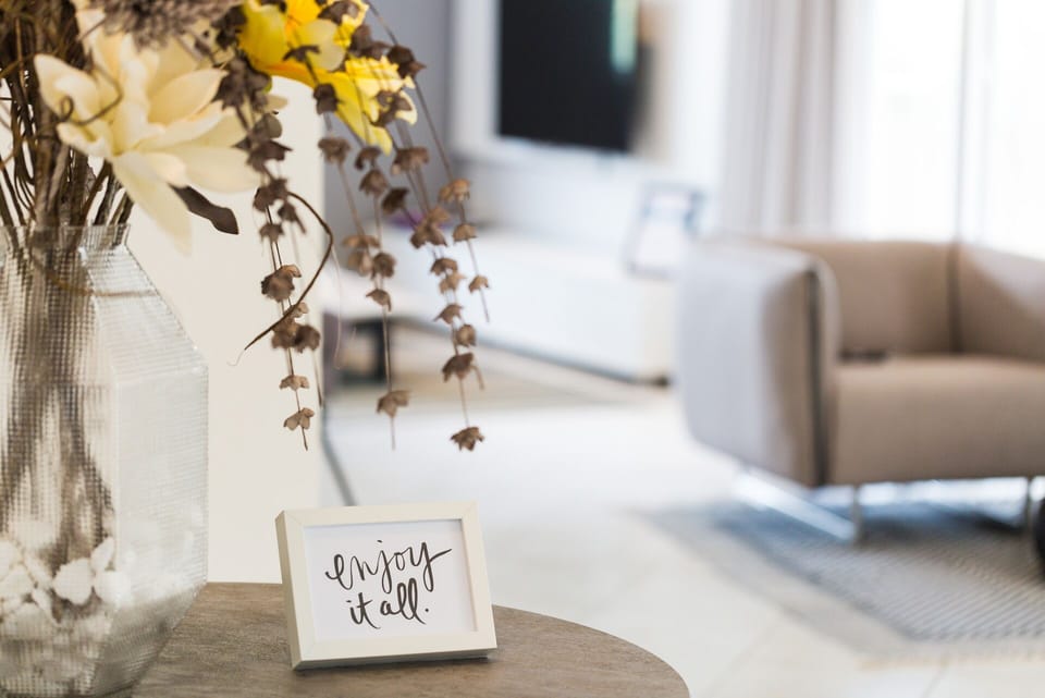 Flat-screen TV, fireplace, books, video library