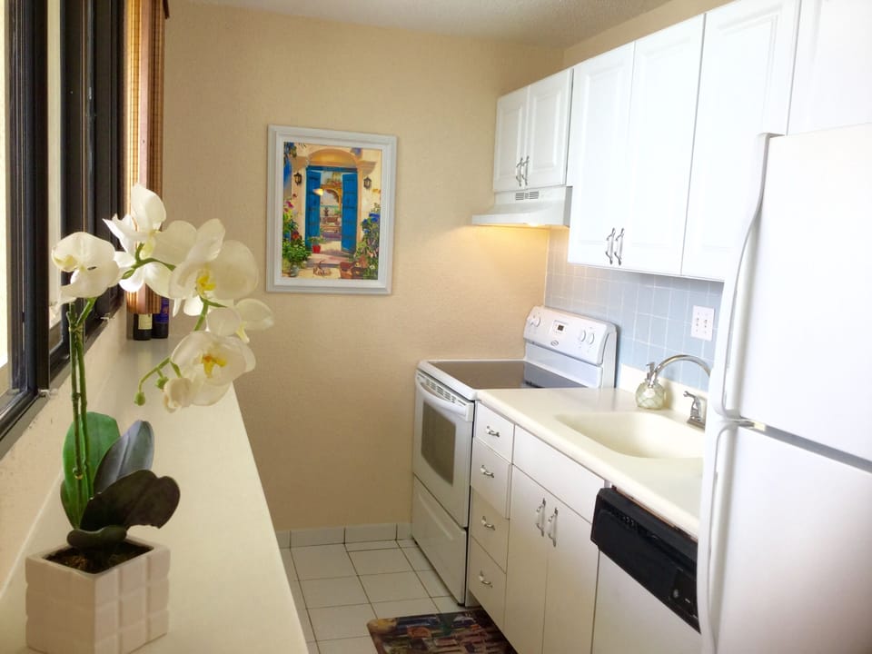 This kitchen provides the most lovely view to make meals on the days you eat in