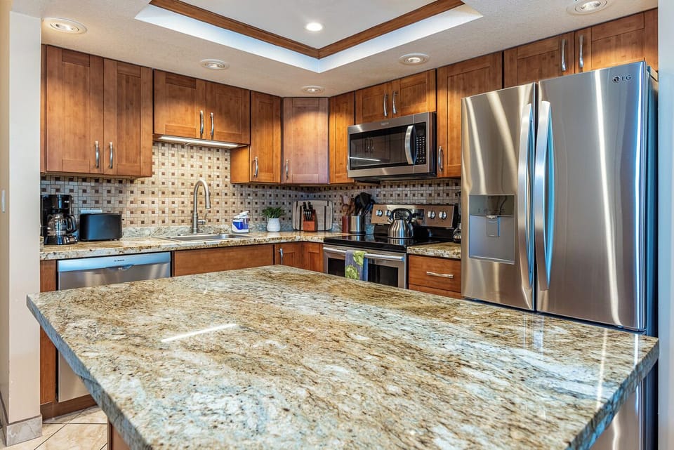 Your fully-equipped kitchen offers everything you need to whip up meals during your stay.