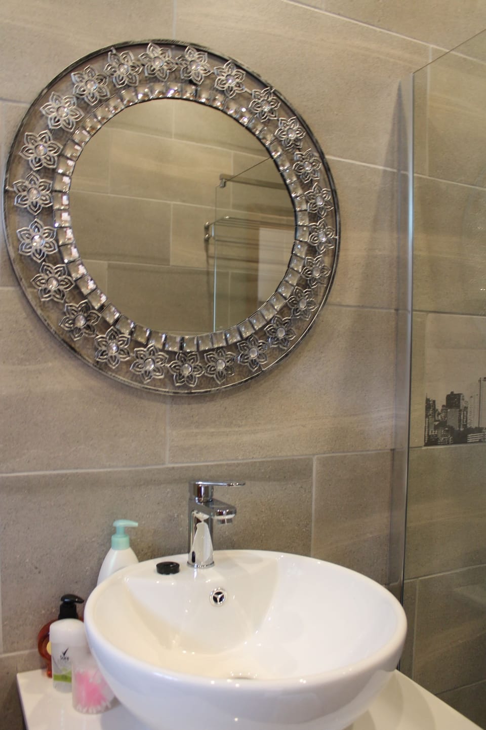 Shower, hair dryer, bathrobes, towels