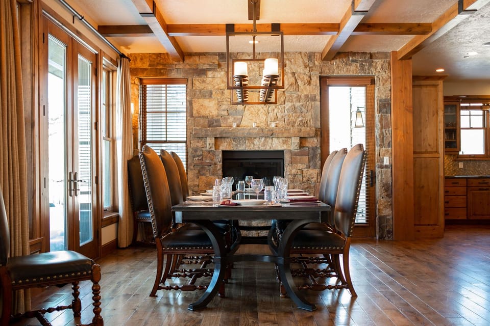 Dining room complete with a fireplace