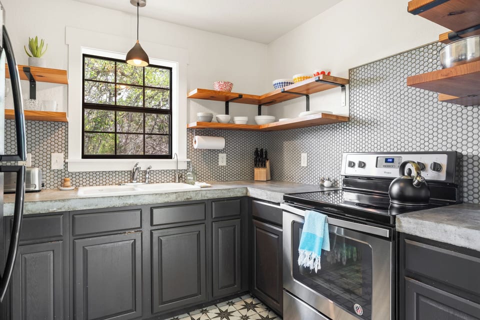 Custom kitchen with hand-poured concrete counter