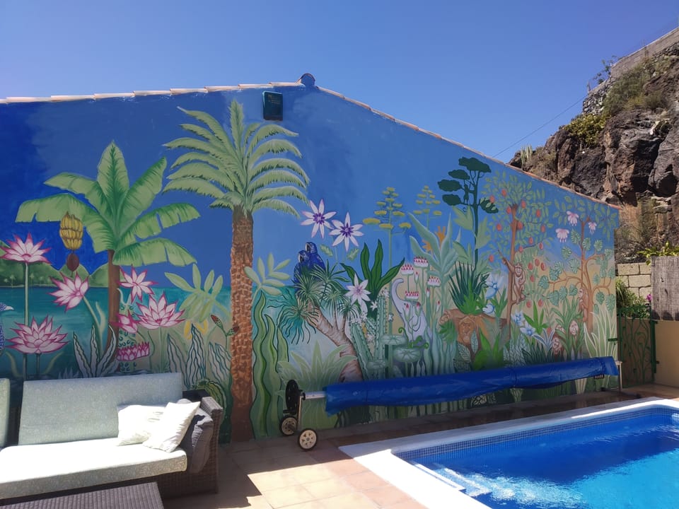 handpainted mural, see how many animals the kids can find!