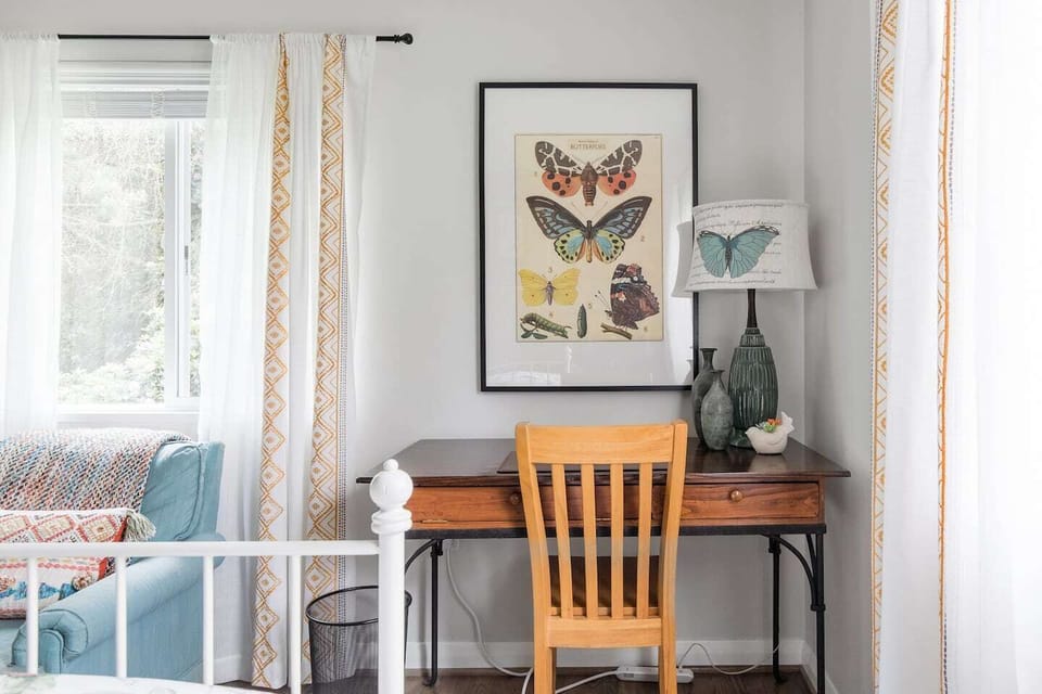 The cozy desk area is great for working from home or catching up on emails.
