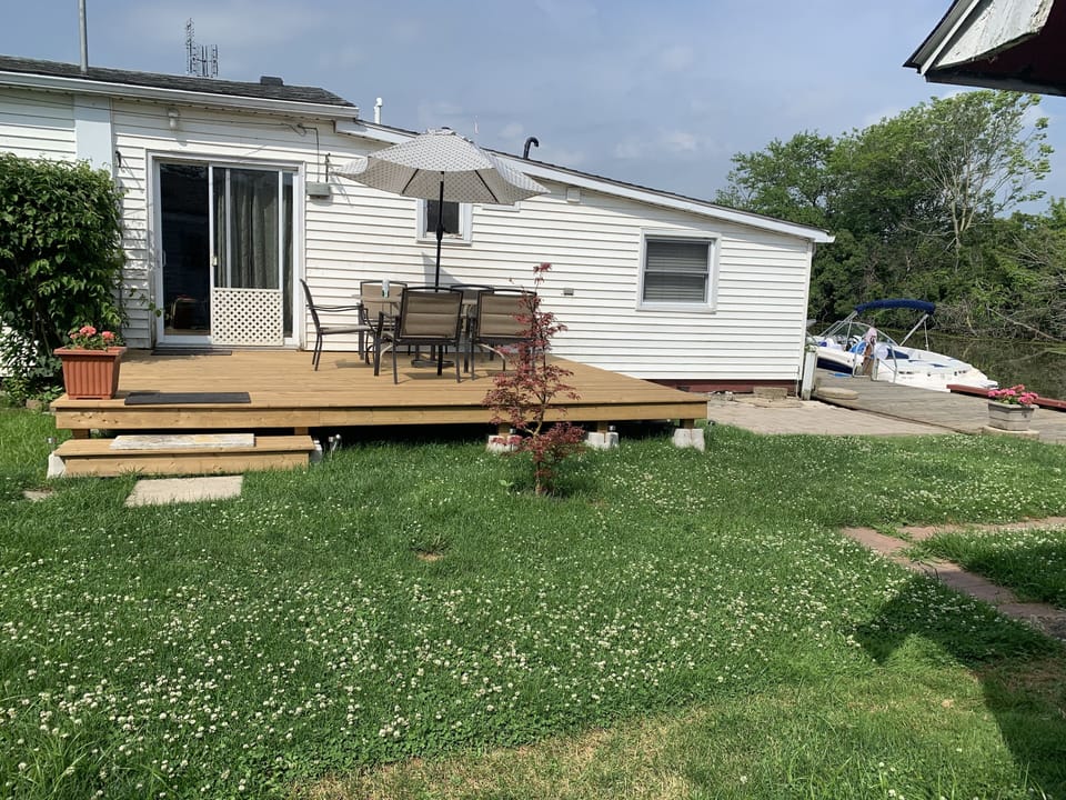 Yard, new deck 14’ by 12’