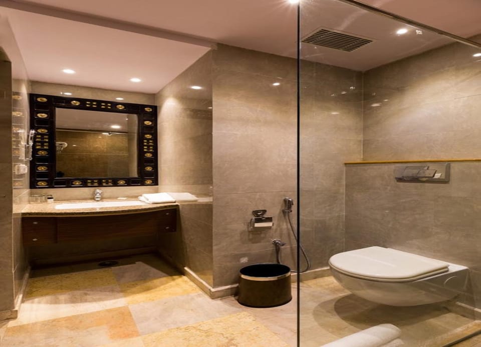 Shower, slippers, towels
