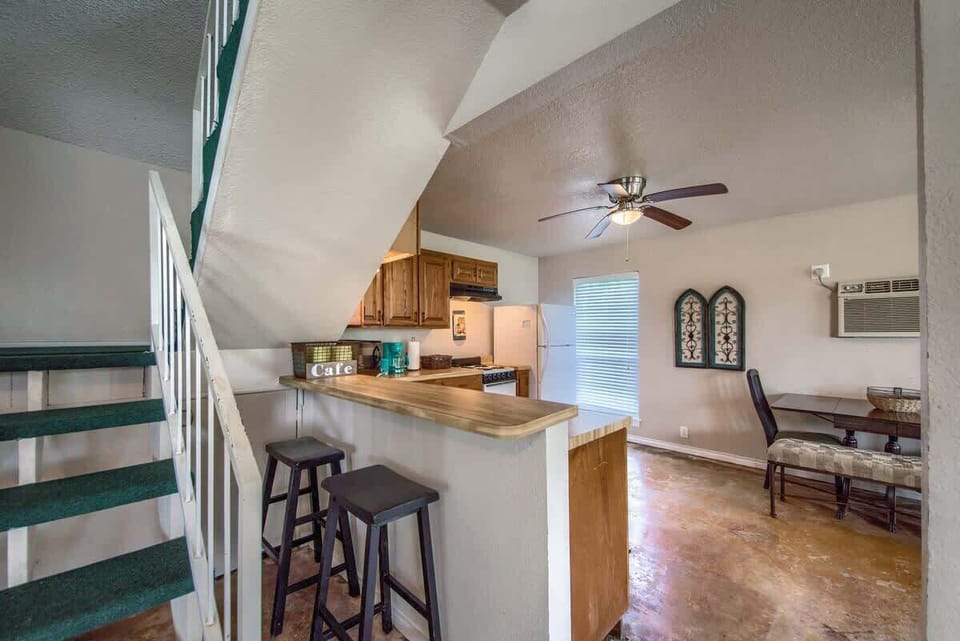 Stairs in the cottage lead to the loft.