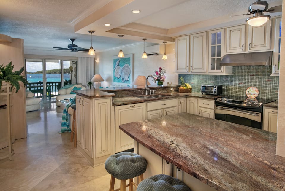 Kitchen area with everything you need to enjoy your visit to St. Thomas. 