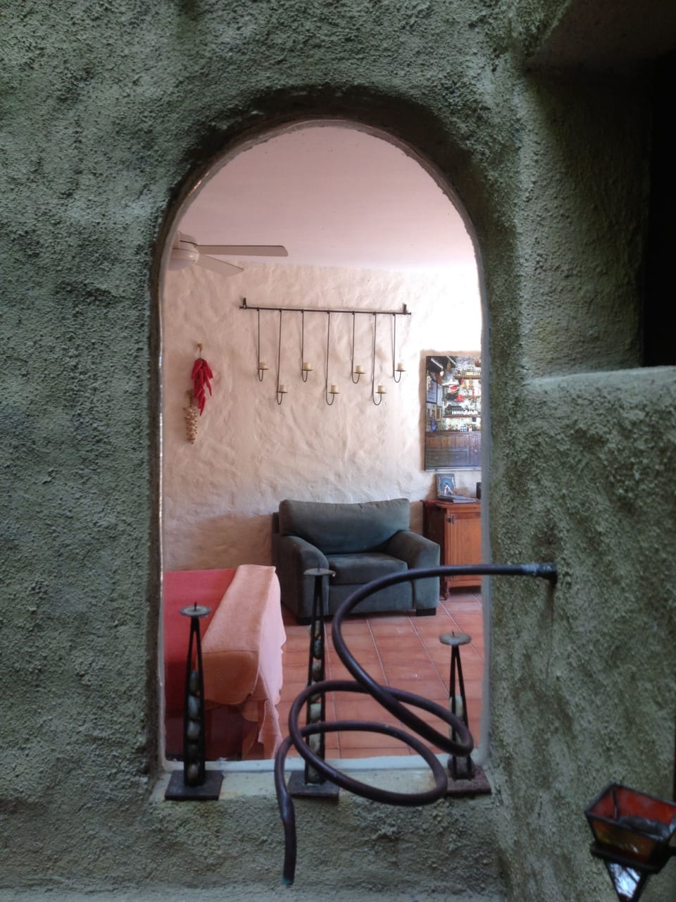 Looking into Upper Level 2 from garden area that leads to bath, artistic detail 