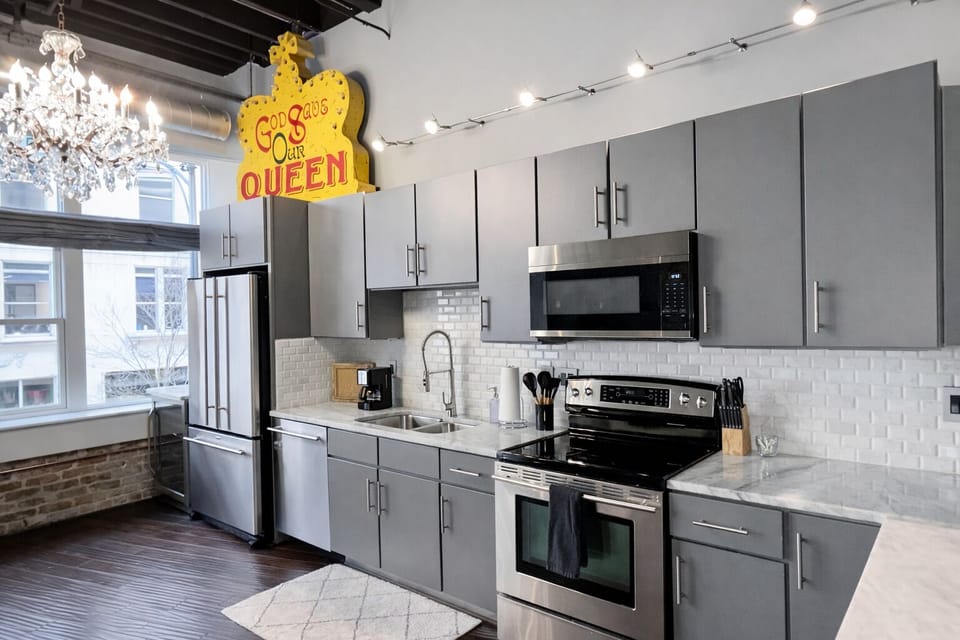 Full kitchen with standard drip coffee maker.