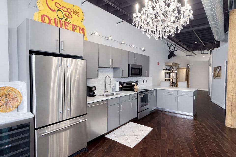 Full kitchen with standard drip coffee maker.