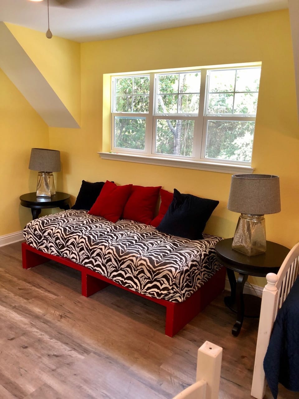 There's a daybed in the upstairs bedroom where a fifth person can sleep.