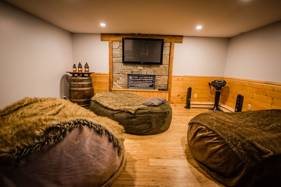 Basement karaoke area  