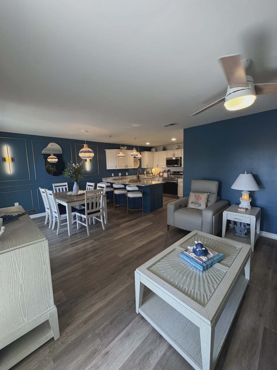 Kitchen, Dining Room, and Living Room