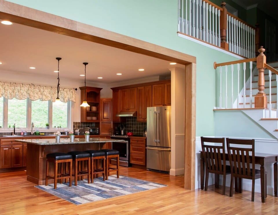 This fully equipped kitchen has everything you need to prepare meals, featuring modern appliances, cooking utensils, pots, pans, and all the essentials for a stress-free cooking experience.