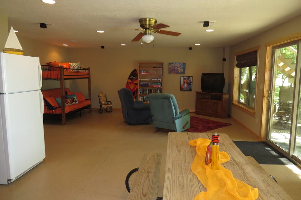 Extra Fridge and Table in Basement
