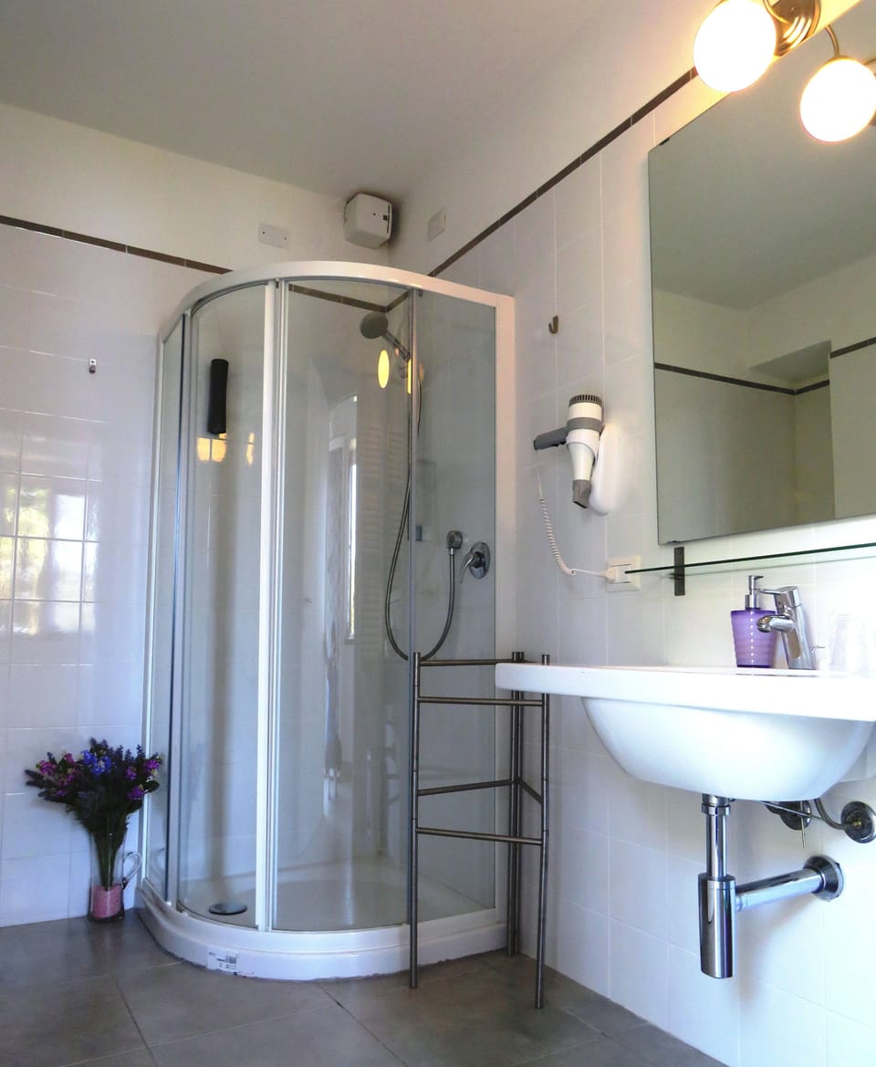 Shower, free toiletries, hair dryer, bidet