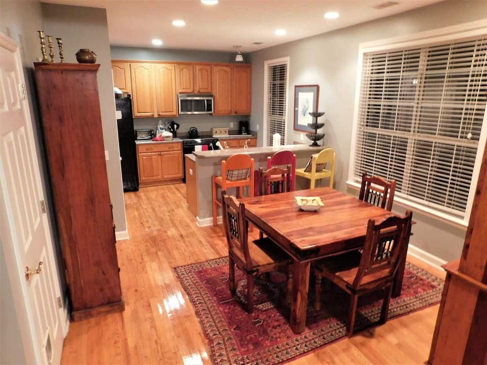 Dining area and kitchen are open to the living room. 