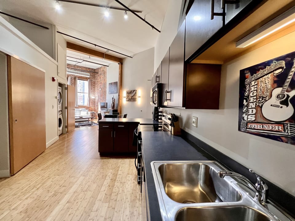 Full kitchen with standard drip coffee maker.