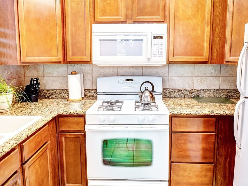 Lots of cabinets, filled with spices, dishes, etc.