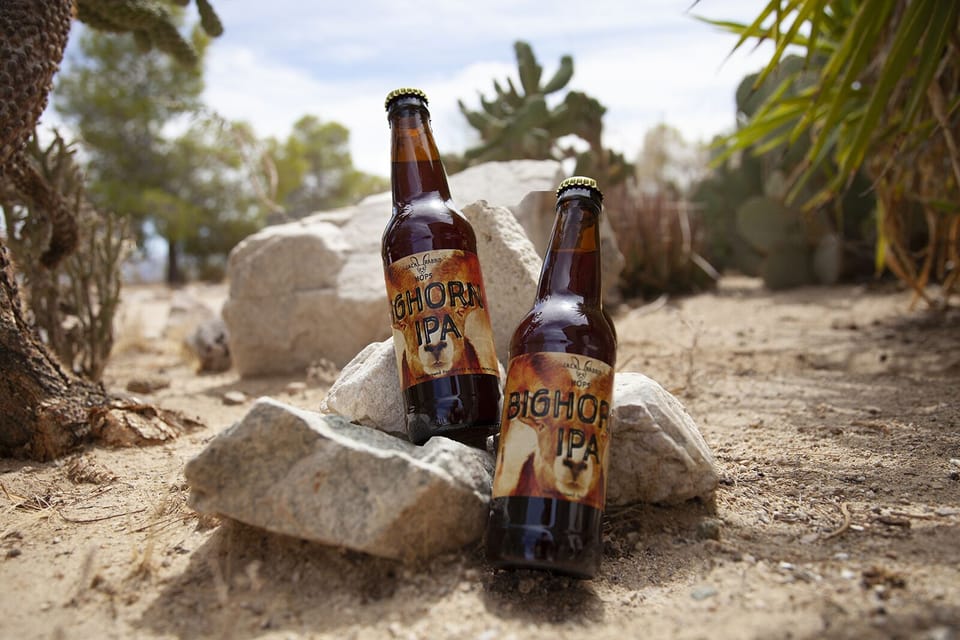 Two bottles of our home brewed JackRabbit Hops beer for the guests.
