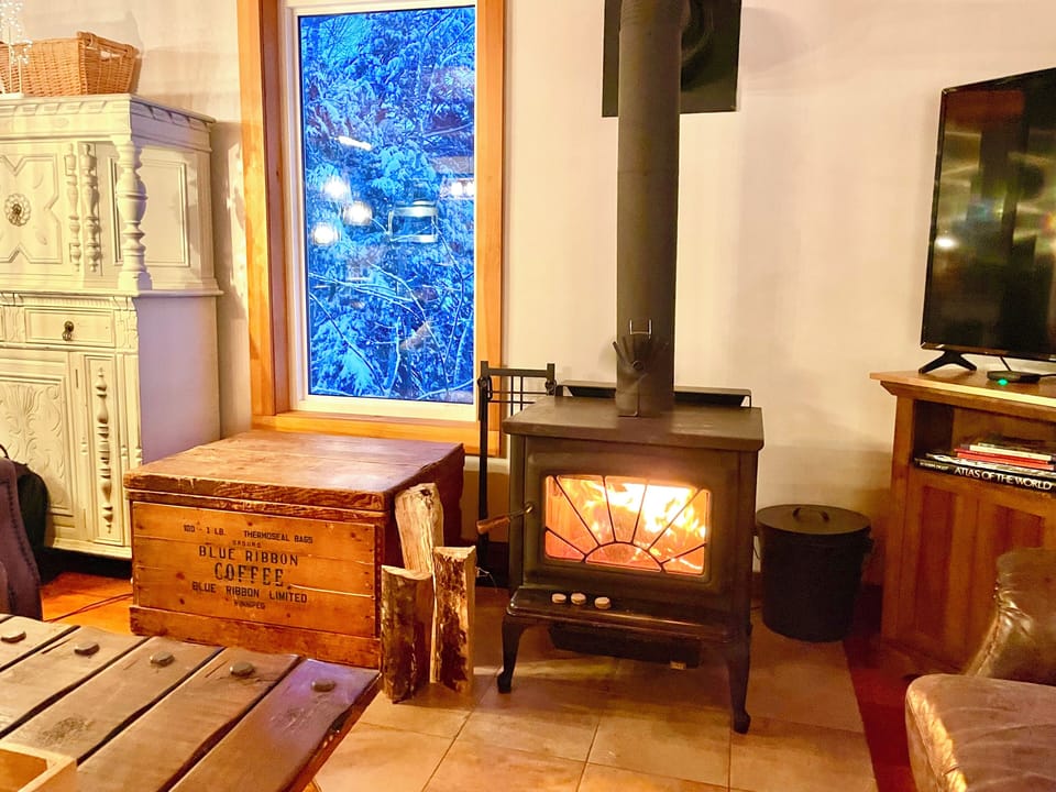 Cozy wood stove (wood provided)