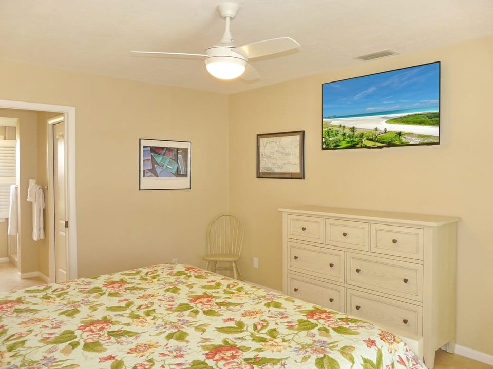 All new king bed, mattress, dresser, 50" TV.