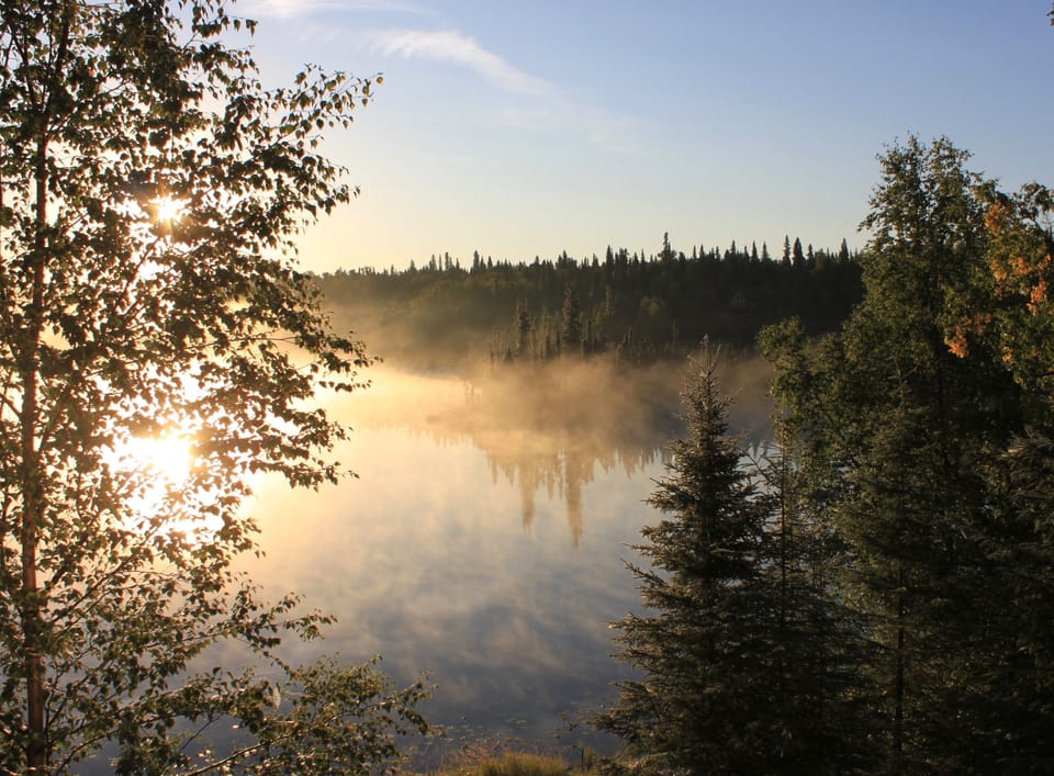 A foggy autumn morning seen from the deck