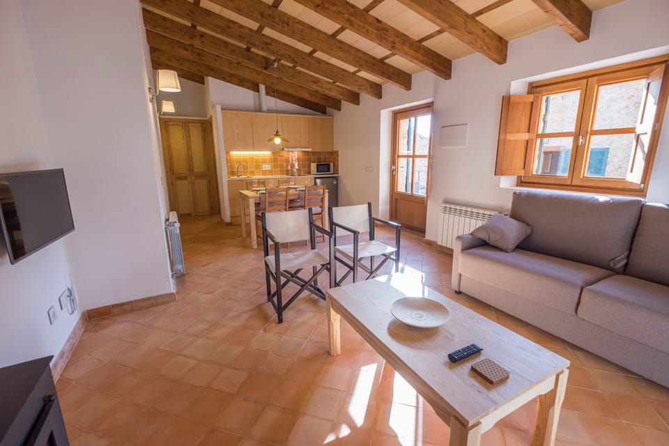Superior Apartment, 1 Bedroom, Terrace | Living room | Flat-screen TV, fireplace