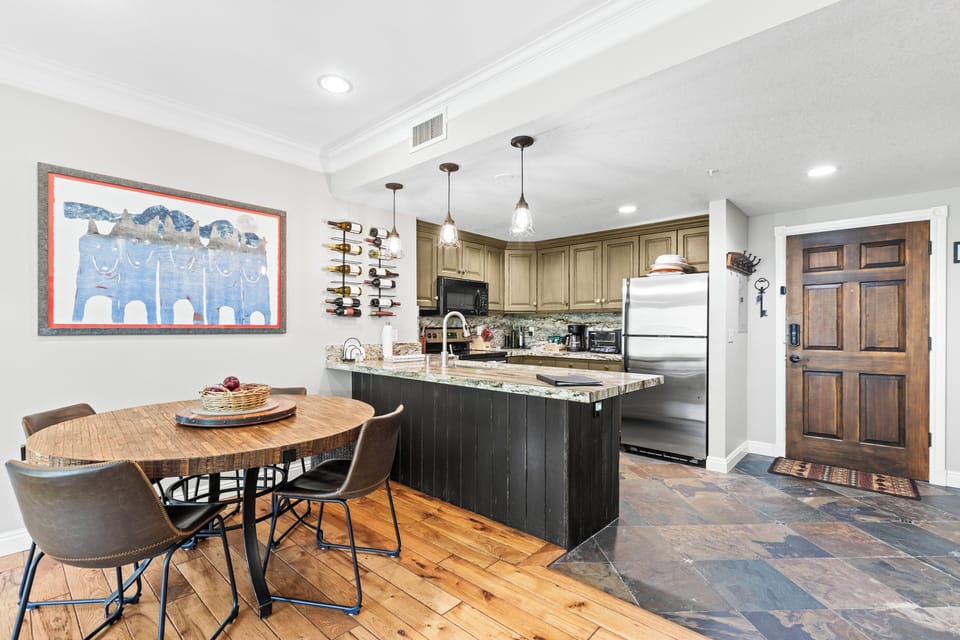 View of dining area and newly remodeled kitchen