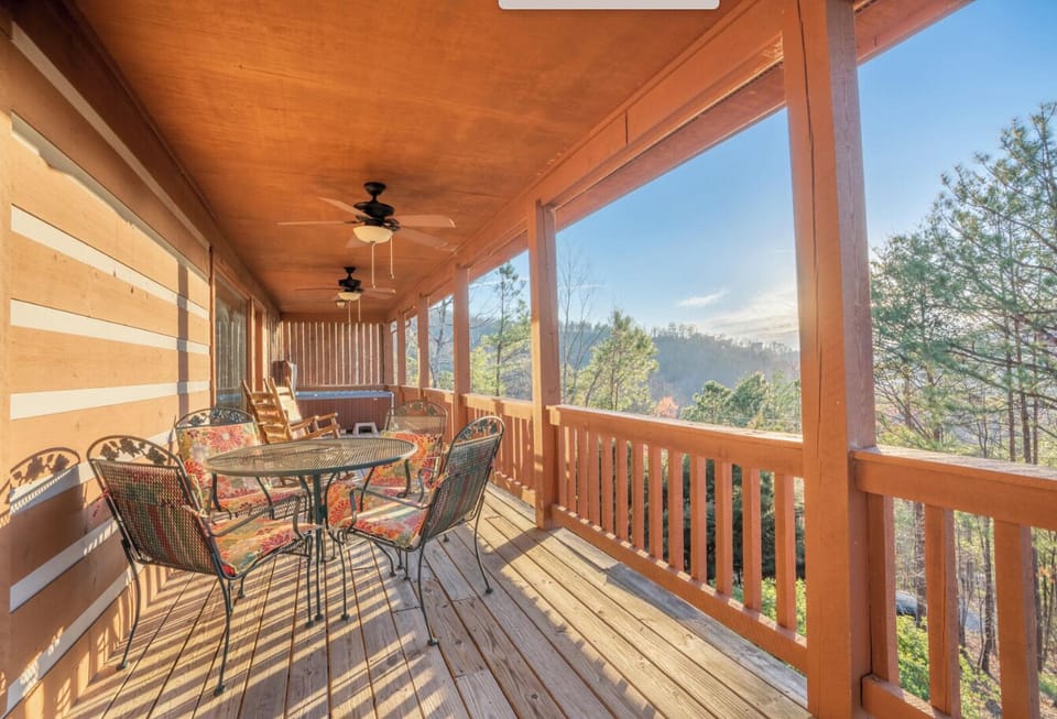 Back porch with a stunning view of the mountains and valley.   