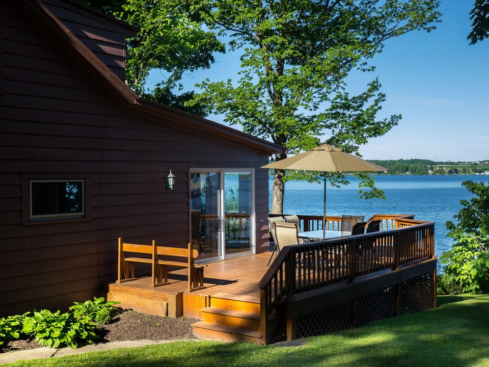 Dine alfresco on the large, lakefront deck.