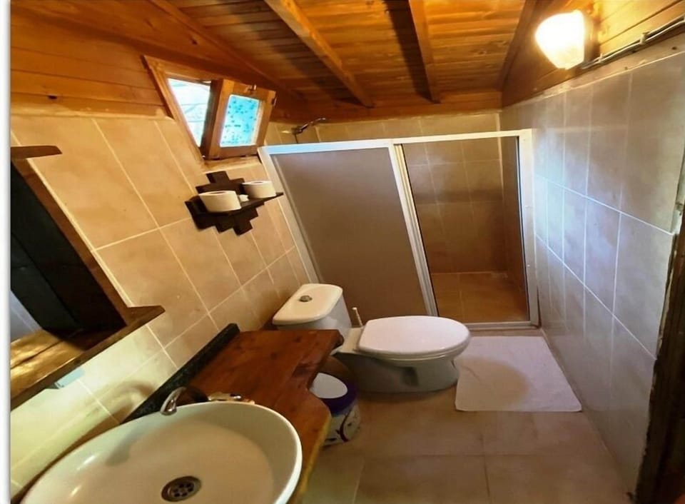 Shower, hydromassage showerhead, free toiletries, hair dryer