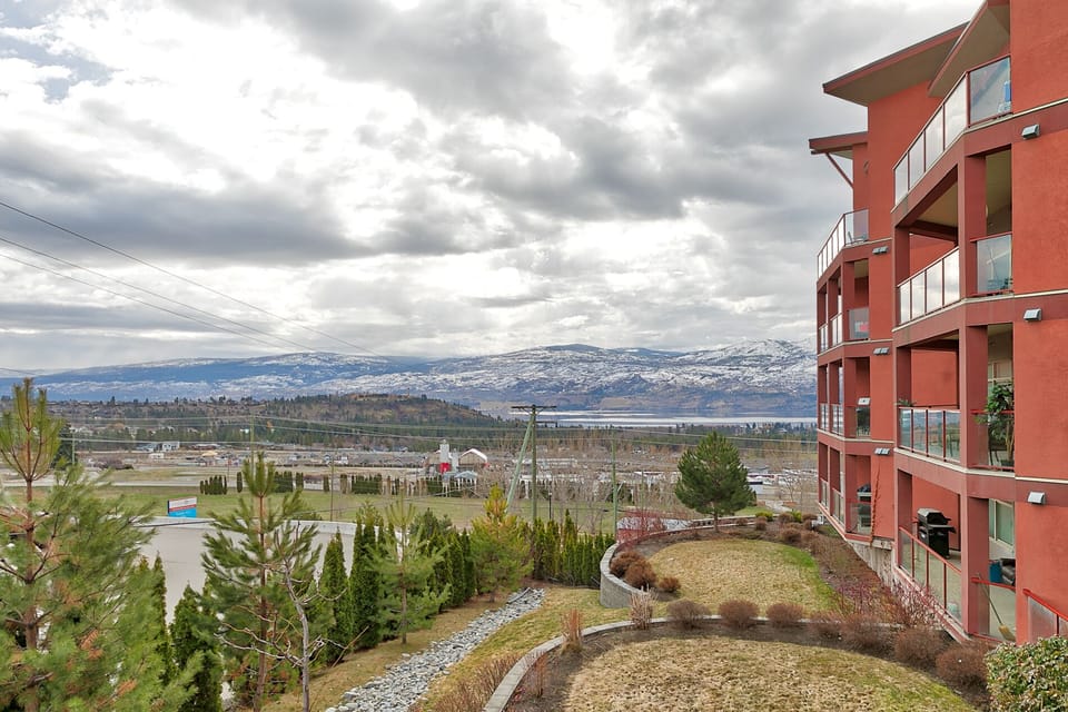 Views to Lake Okanagan, and Mission Hill Winery.