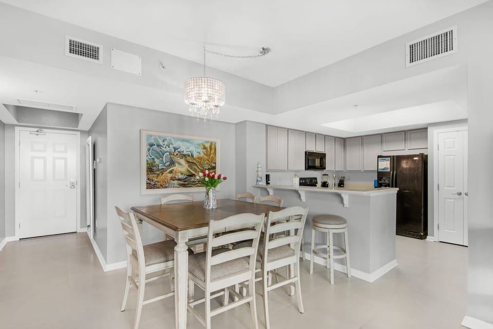 Dining table plus eat-in bar seating