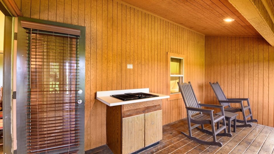 Screened Porch with Rocking Chairs & Grill