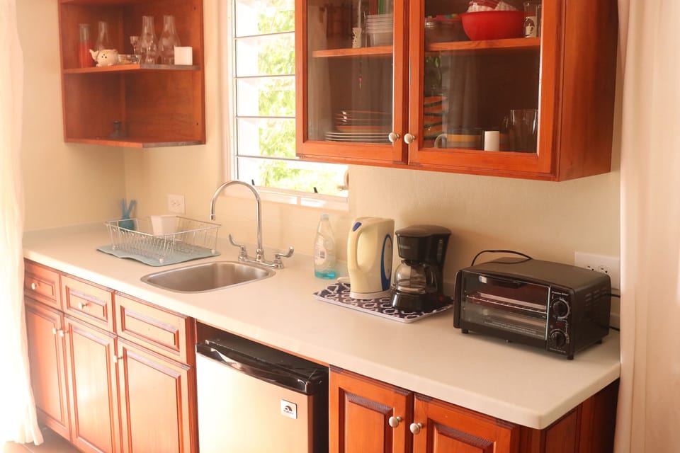Our kitchen is lightly equipped, but ready for  you!  