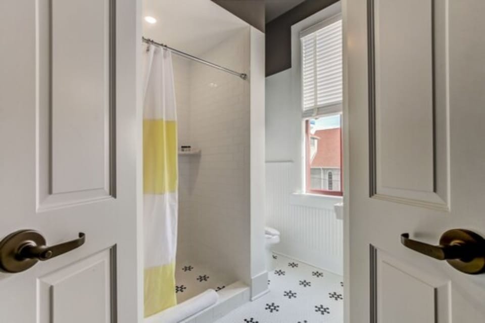 Shower, hair dryer, bathrobes, towels