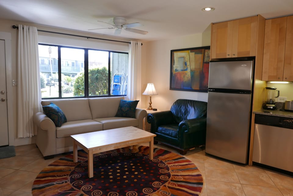 Sleeper sofa in the living room is new for 2018. Also a large comfy chair