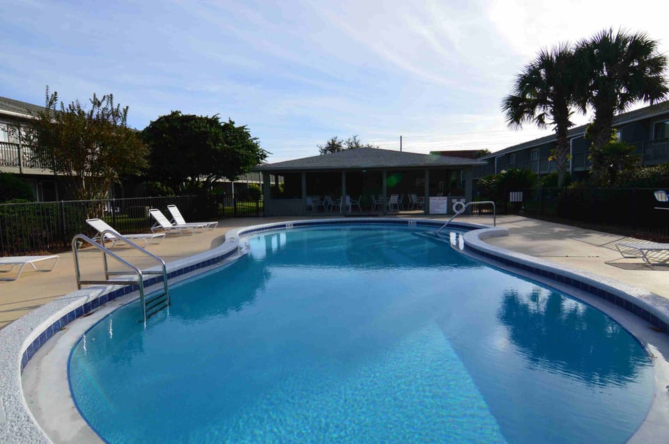 The refreshing pool is in the central courtyard, just outside your back door