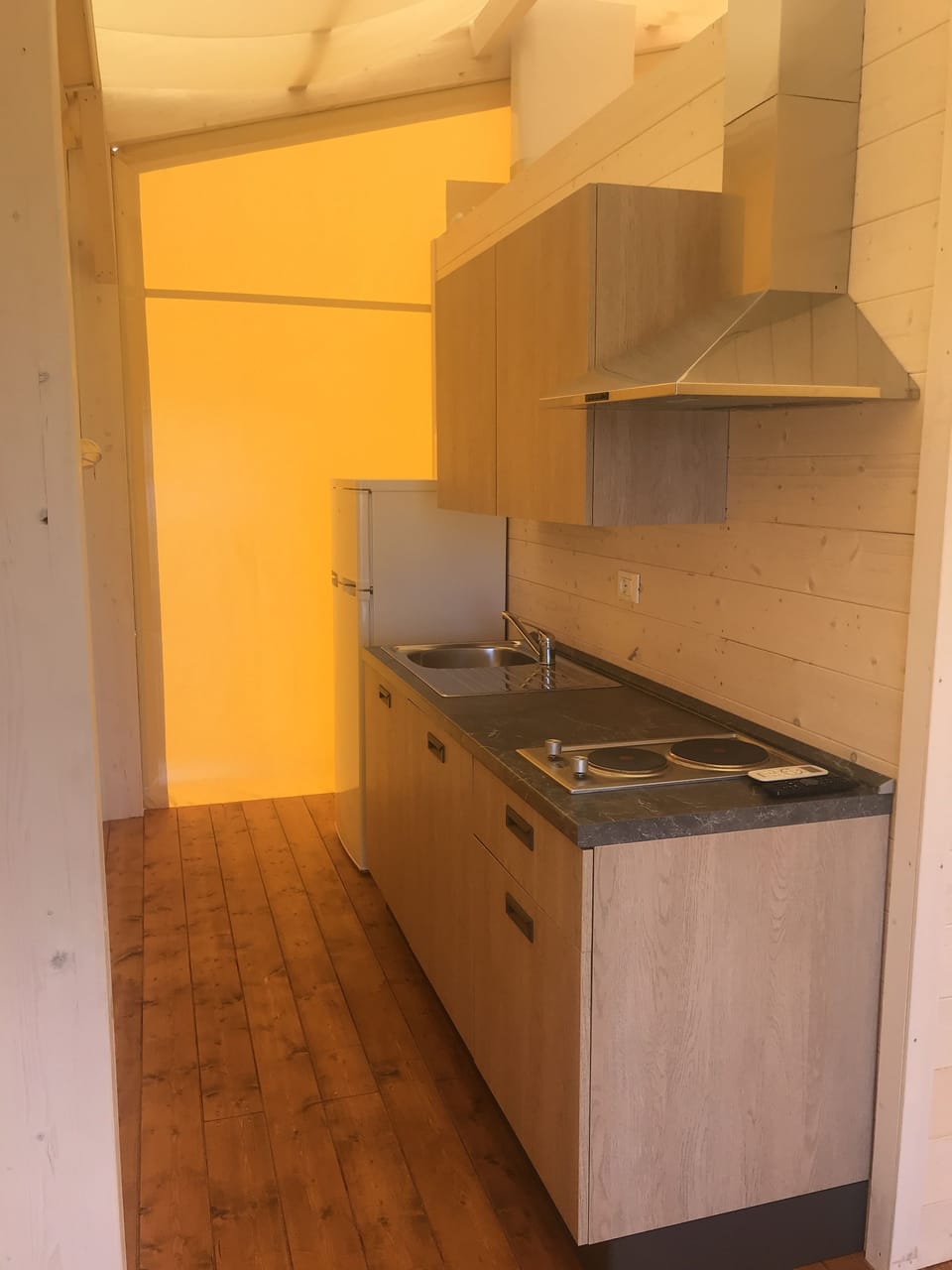 Fridge, microwave, stovetop, cookware/dishes/utensils