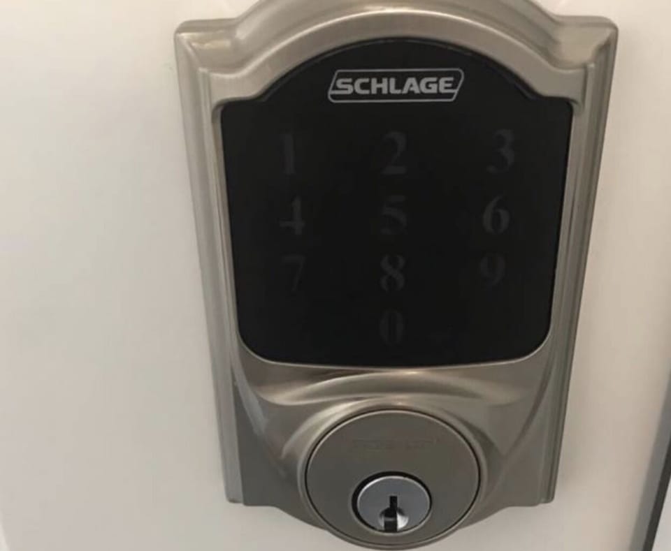 Key pad on our door. You will get a unique code to punch into that as well 