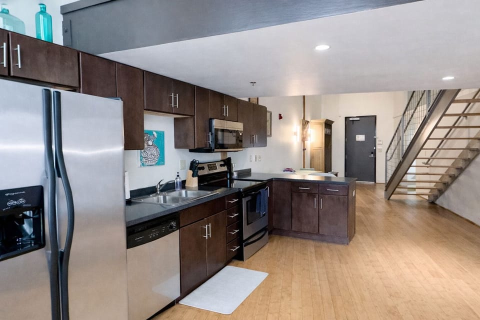 Full kitchen with standard drip coffee maker.