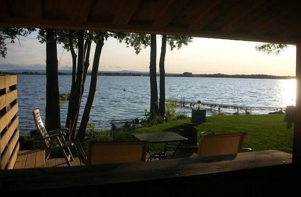 The view out of the boat shack to the lake.