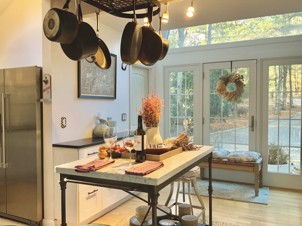 Kitchen island overlooking driveway 