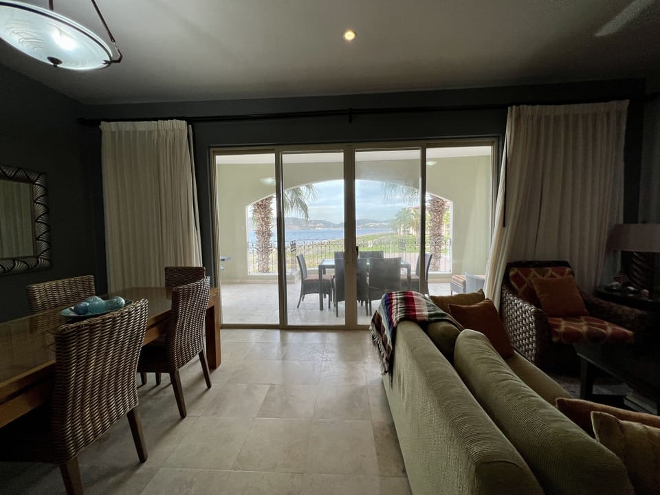 View from the living room and dining room