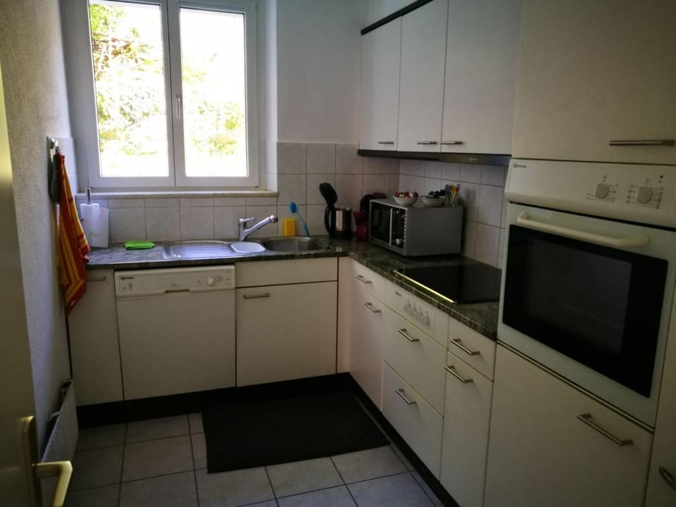 Fridge, microwave, stovetop, cookware/dishes/utensils