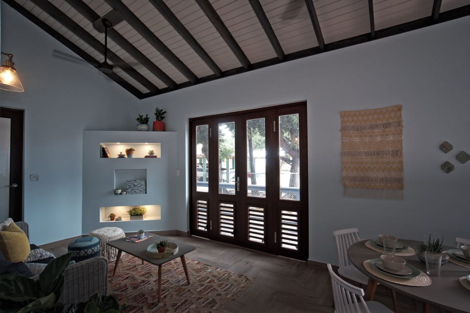 Indoor meets outdoors with large openings out to the deck.