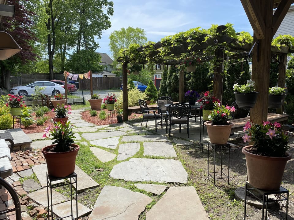 Beautiful backyard garden for your reading or morning coffee 